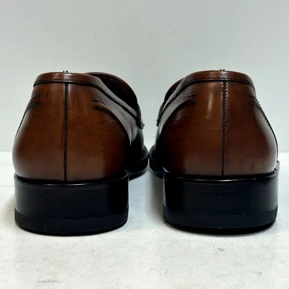 NEW HEELS Polo Ralph Lauren Penny Loafer Cognac Brown Bench Made in Italy 8 D